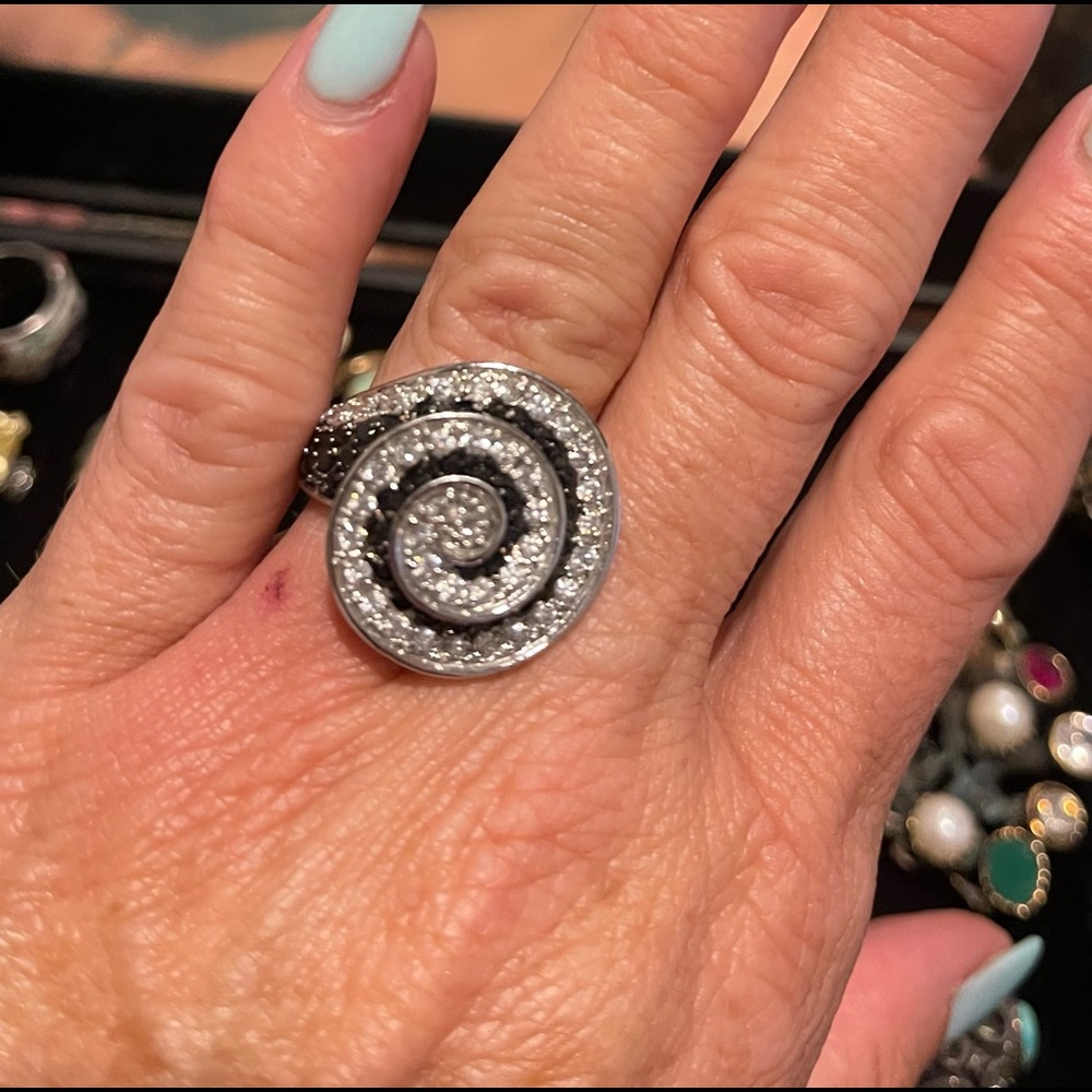 Black and White Swirl Cocktail Ring CZ